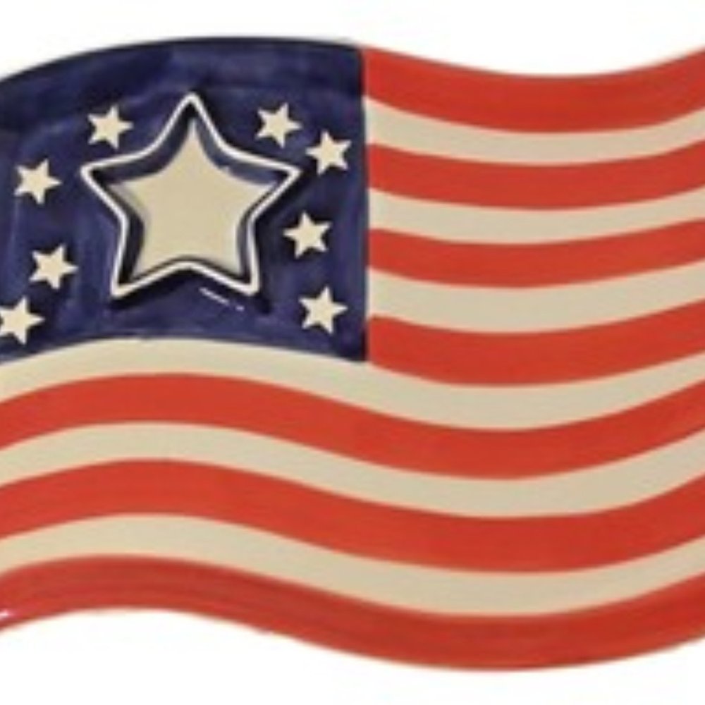 Chip & Dip Tray Set Ceramic Red White & Blue Flying Flag Kitchen Worthey Server